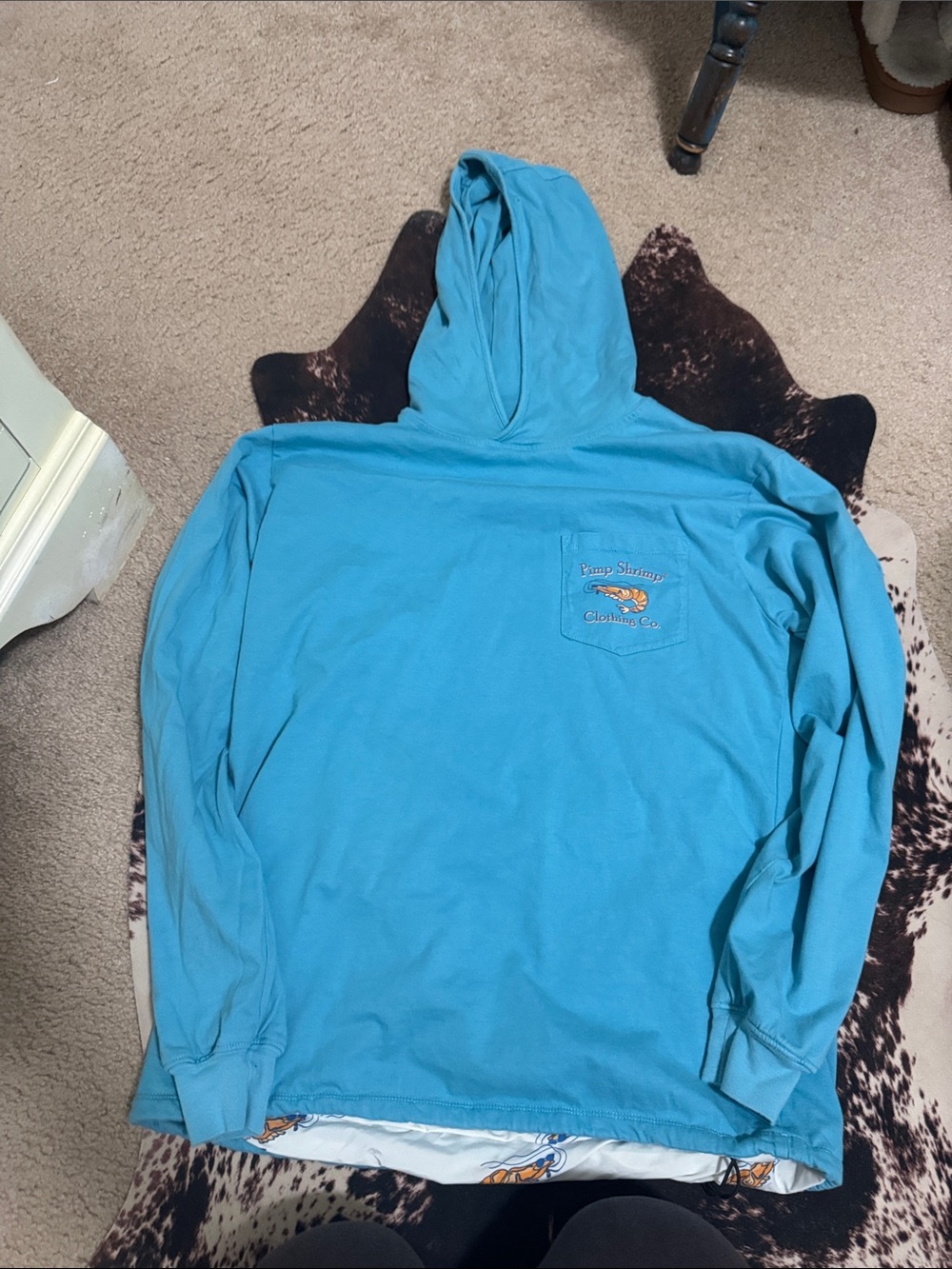 Men's Aqua Hooded Long-Sleeve Shirt